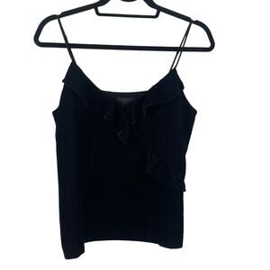 J. Crew Ruffle Front Black Velour Camisole Tank Top Womens 4
